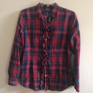 Lauren Ralph Lauren Ruffle Front Plaid Shirt